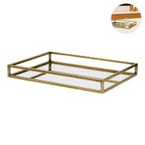 Bandeja Decorativa Retangular Para Sala Ou Banheiro Em Metal Com Fundo Espelho
