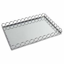 Bandeja Decorativa Retangular Prata com Espelho 36cm KV0259 BTC Bandeja Decorativa Retangular Prata com Espelho 36cm KV0259 BTC