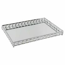 Bandeja Decorativa Retangular Prata Cristal com Espelho 40cm KV0245 BTC Bandeja Decorativa Retangular Prata Cristal com Espelho 40cm KV0245 BTC