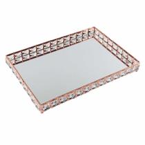Bandeja Decorativa Retangular Rose Gold Cristal com Espelho 35cm KV0250 BTC