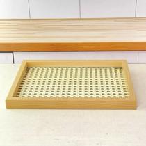 Bandeja Decorativa Retangular Trançada Com Superfície Em Vidro