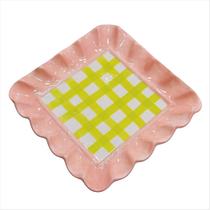 Bandeja Decorativa Rosa Amarelo Listrado Decoração Cerâmica Bandeja Decorativa Rosa Amarelo Listrado Decoração Cerâmica