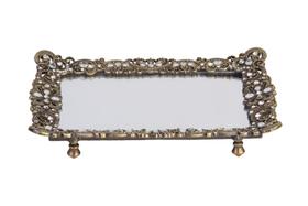 Bandeja Decorativa Rute Retangular em Metal Dourado e Pedraria Bandeja Decorativa Rute Retangular em Metal Dourado e Pedraria