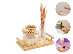 Bandeja Decorativa Servir Decorar Retangular Bambu Palhinha Decoração Multiuso Alça Natural Bandeja Decorativa Servir Decorar Retangular Bambu Palhinha Decoração Multiuso Alça Natural