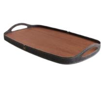 Bandeja Decorativa Vale MDF Laminado Castanho Couro Preto