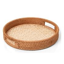Bandeja Duo Rattan Natural Redonda 30Cm - Copa e Cia