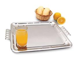 Bandeja Em Aço Inox Retangular 51X33Cm Alças Estilo Moderno - MP