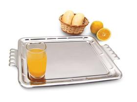 Bandeja Em Aço Inox Retangular 51X33Cm Alças Estilo Moderno - MP