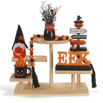 Bandeja em camadas para decoração de Halloween SYNCVIBE, 6 peças, placas de madeira