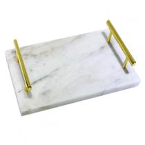 Bandeja em marmore branco com alcas douradas 38cm x 27cm x 5