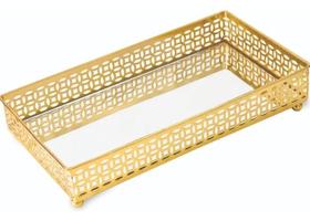 Bandeja em metal dourado com espelho 09616