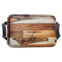 Bandeja em Teca Com Alças de Couro