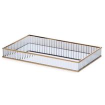 Bandeja em Vidro Canelado Com Espelho e Borda Metal Dourada 35,5x22 cm Bandeja em Vidro Canelado Com Espelho e Borda Metal Dourada 35,5x22 cm