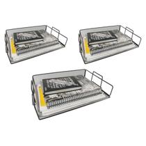 BANDEJA EMPILHAVEL ORGANIZADORA ESCRITÓRIO PORTA ARQUIVO PRETO - KIT 3un