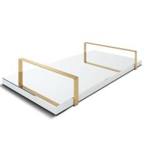 Bandeja Espelhada 25x50cm Borda Infinita Branca Com Alça Cobre Bandeja Espelhada 25x50cm Borda Infinita Branca Com Alça Cobre