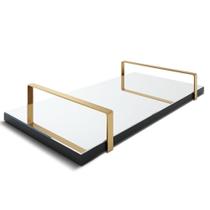 Bandeja Espelhada 25x50cm Borda Infinita Preta Com Alça Cobre