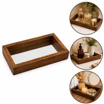 Bandeja espelhada decorativa banheiro lavabo sala multiuso organizador em madeira para bebidas perfumes pezinhos luxo