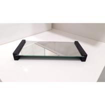 Bandeja Espelhada Decorativa com madeira lateral natural ou preta Bandeja Espelhada Decorativa com madeira lateral natural ou preta