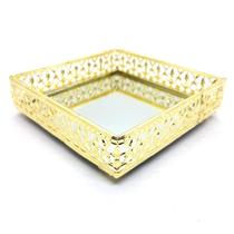 Bandeja Espelhada Decorativa Gold Quadrada Sala Lavabo 12cm