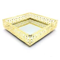 Bandeja Espelhada Decorativa Gold Quadrada Sala Lavabo 15cm - Flash