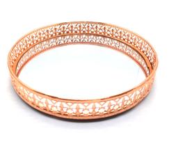 Bandeja Espelhada Decorativa Rosé Redonda Colonial 20cm