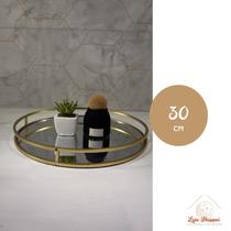Bandeja Espelhada Luxo Decorativa Dourada Banheiro Cozinha Sala de Estar Decoração