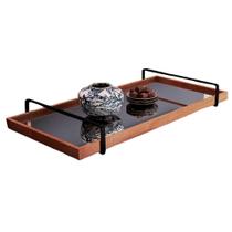 Bandeja Espelhada Madeira com Alça Preta