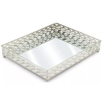 Bandeja Espelhada Retangular Francesa Prata Grande 45cm x 30cm - Mek - Jolitex