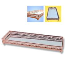 Bandeja Espelhada Retangular Metal Vidro Maquiagem e Lavabo