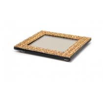 Bandeja Espelho Bronze c/ Strass Ouro e Pés Invisíveis (10X10) - 1un