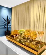 Bandeja Espelho Dourado com Base Luxo Decoração