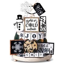 Bandeja FairySandy, 14 peças, bandeja em camadas de inverno, decoração de Natal Bandeja FairySandy, 14 peças, bandeja em camadas de inverno, decoração de Natal