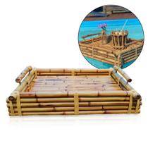 Bandeja Flutuante de Bambu com Alças Cesto Decorativo para Piscina