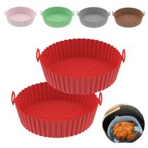 bandeja forma de assadeira para air frier silicone flexível lavável reciclável redonda