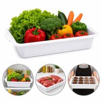 Bandeja frigorífica 5,8l branca retangular com alça organizador para carnes frios açougue expositor saladeira Bandeja frigorífica 5,8l branca retangular com alça organizador para carnes frios açougue expositor saladeira