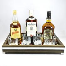 Bandeja -G LUXO- Espelhada Pés metal Madeira cor Marrom-Madeira - 33x43x6