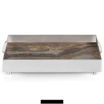 Bandeja Galeria Lisa Retangular Grande Níquel com Fundo de Pedra Multicolor