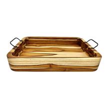 Bandeja Gamela Retangular Com Borda Alta E Alças Em Madeira Bandeja Gamela Retangular Com Borda Alta E Alças Em Madeira