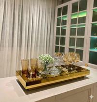Bandeja Grande Espelho Dourado com Base Luxo Decoração Bandeja Grande Espelho Dourado com Base Luxo Decoração