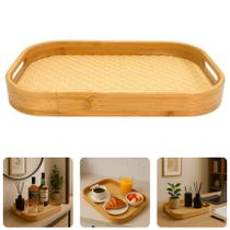 Bandeja Grande Pequena Cesta De Bambu Oval Palha Rattan Servir Decorar Café Da Manhã