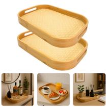 Bandeja Grande Pequena Cesta De Bambu Oval Palha Rattan Servir Decorar Café Da Manhã Bandeja Grande Pequena Cesta De Bambu Oval Palha Rattan Servir Decorar Café Da Manhã