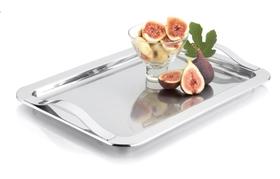 Bandeja Inox Grande 42x28 Cm Com Alças Mulituso Retangular Servir Decoração Decorativa Aço Inoxidável Alto Padrão Qualidade Forma Inox