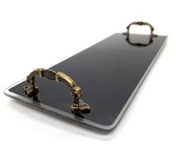 Bandeja Lavabo Sala Bandeja Vidro Preta c/ Alça 25x10cm Bandeja Lavabo Sala Bandeja Vidro Preta c/ Alça 25x10cm