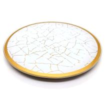 Bandeja Lavabo Sala em Vidro Craquelado Branco Dourado 15cm - Flash