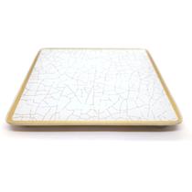 Bandeja Lavabo Sala Vidro Craquelado Branco e Dourado 15cm