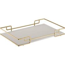 Bandeja Luana Dourada 39,5x70cm Tampo material sintético Bege