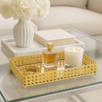 Bandeja Luxo Decorativa Espelhada Multiuso Retangular 25x15cm Porta Perfume