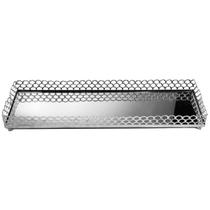 Bandeja Luxo Retangular Metal Vidro Espelho Luxo Prata 28x9 Bandeja Luxo Retangular Metal Vidro Espelho Luxo Prata 28x9