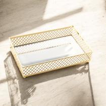 Bandeja Lyor Barcelona De Metal Dourada 21cm X 13cm X 5cm