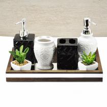 Bandeja -M CLÁSSICA- Lavabo Banheiro Espelhada Pés Silicone Madeira cor Marrom - 22x32x4